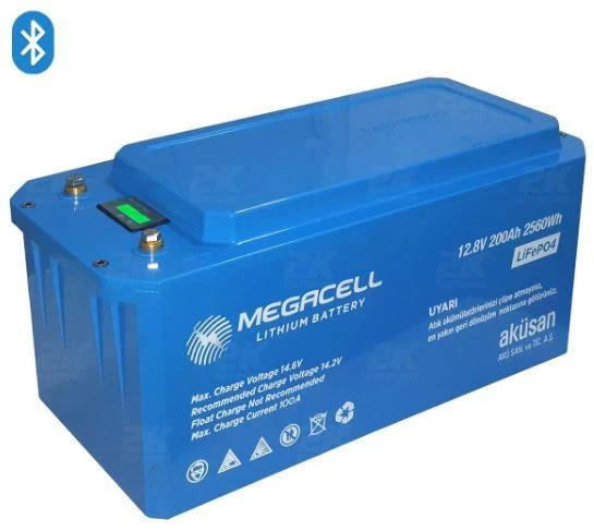 Megacell 12.8V 200Ah (Bluetooth) LiFePO4 Lityum Demir Fosfat Akü(ABS Kasa) - 1