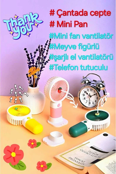 Dr Hana Mini Fan Masaüstü Taşınabilir Telefon Stantlı Vantilatör 2si 1 Arada Güçlü üfleme - Resim 3