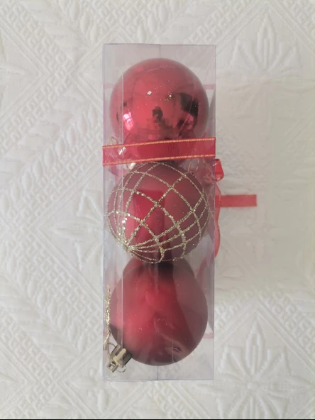 Yılbaşı Ağacı Süsü Desenli 6 cm Kırmızı Toplar 6'lı - Resim 4