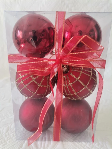 Yılbaşı Ağacı Süsü Desenli 6 cm Kırmızı Toplar 6'lı ürün görseli