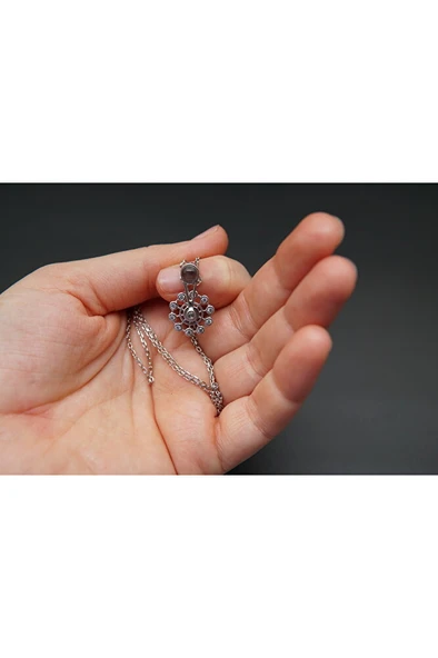 925 ayar gümüş 100 dilde love çark model kadın kolye sk00044 - Resim 3