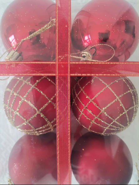 Yılbaşı Ağacı Süsü Desenli 6 cm Kırmızı Toplar 6'lı - Resim 5