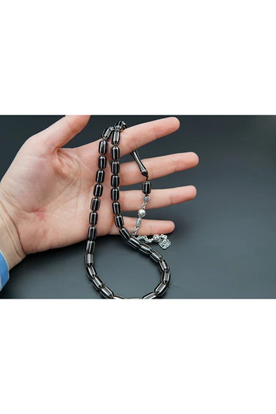 8'lı kapsül kesim gümüş yarma işleme oltu taşı tesbih st000148 - 4