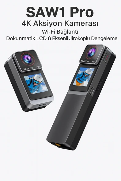 SAW1 Pro 4K Aksiyon Kamerası  Wi-Fi Bağlantı Dokunmatik LCD 6 Eksenli Jiroskoplu Dengeleme