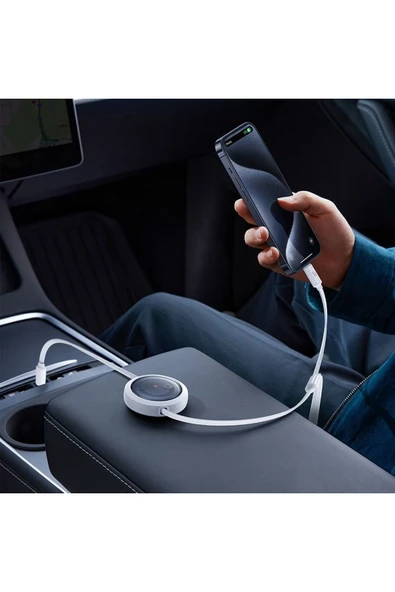 Baseus Free2Draw Makaralı Type-C To Type-C/Micro USB/Lighting 100W Kablo 1.1 mt Beyaz - Resim 4