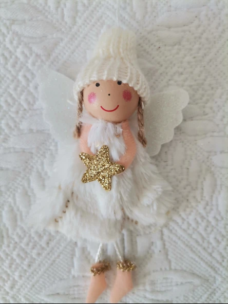Yılbaşı Ağaç Süsü Beyaz kanatlı 14 cm Melek - Resim 3