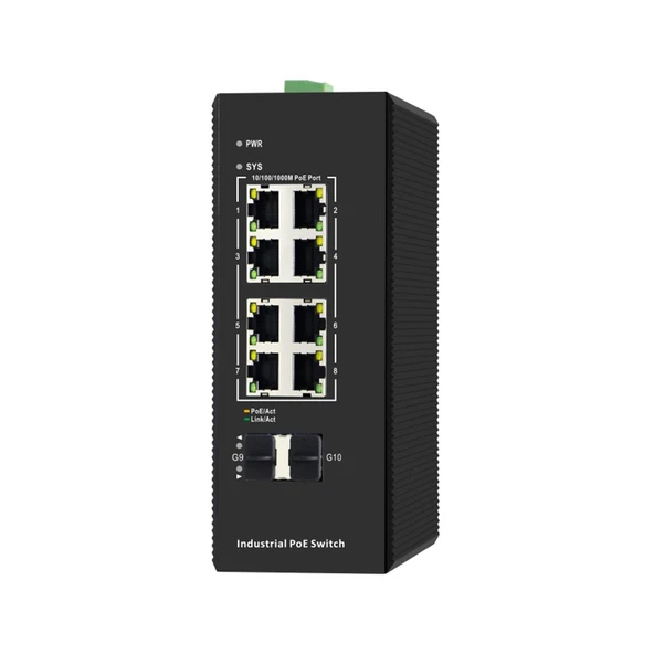 8 Port 10/100/1000 +2 Ge Sfp Endüstriyel Poe Switch - 1