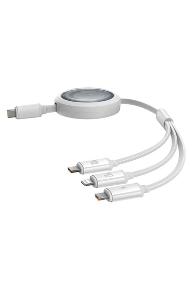 Baseus Free2Draw Makaralı Type-C To Type-C/Micro USB/Lighting 100W Kablo 1.1 mt Beyaz - Resim 2