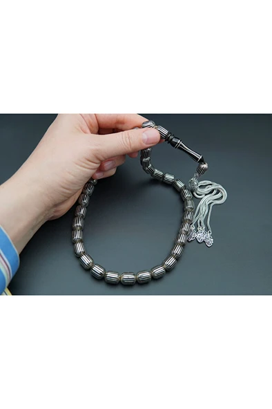 20'li kapsül kesim gümüş yarma işleme oltu taşı tesbih st000147 - 4