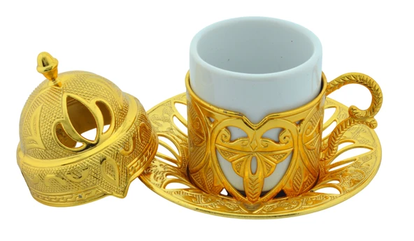 Defne 6 Kişilik 24 Parça Metal Porselenli Altın Renk Kahve Fincan Seti - 5