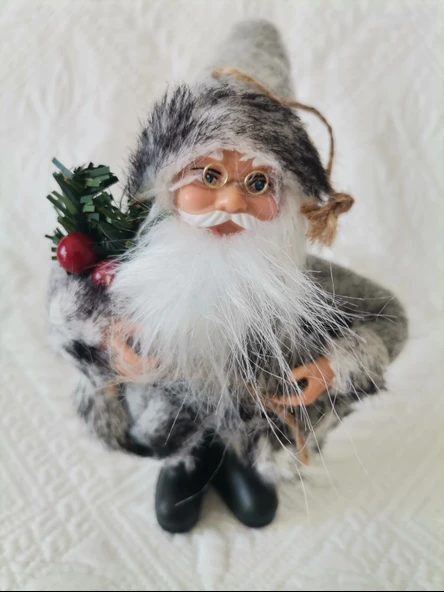 Yılbaşının semboli Asılabilir Gri Noel Baba Figürü 12 CM - Resim 3