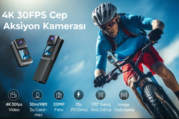 SAW1 Pro 4K Aksiyon Kamerası  Wi-Fi Bağlantı Dokunmatik LCD 6 Eksenli Jiroskoplu Dengeleme - 3