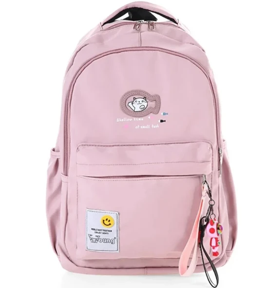 Öğrenci Sırt Okul Çantası Basit Kore Tarzı Kadın Seyahat Çantası YUMUŞAK SU GEÇİRMEZ KUMAŞ PEMBE ürün görseli 1