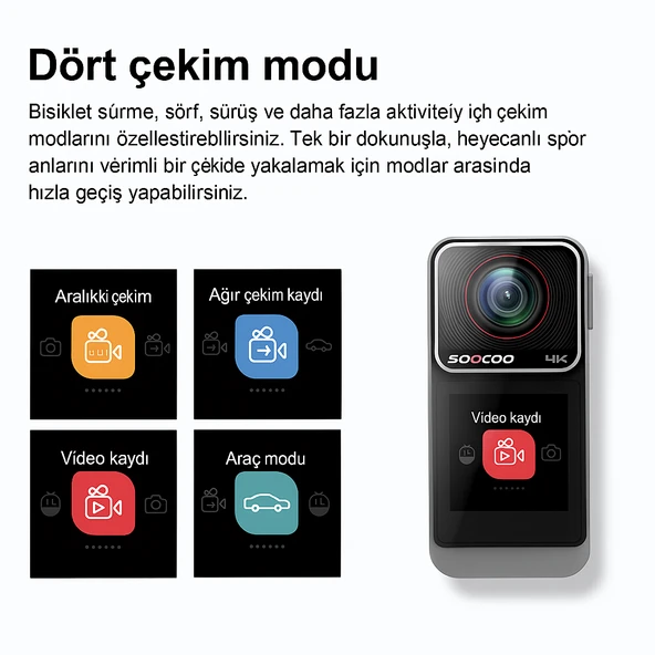 SAW1 Pro 4K Aksiyon Kamerası  Wi-Fi Bağlantı Dokunmatik LCD 6 Eksenli Jiroskoplu Dengeleme - 5