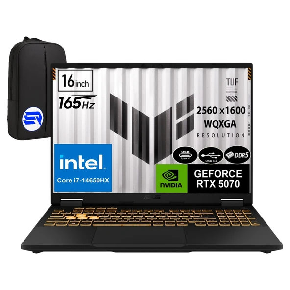 Asus Tuf Gamıng F16 FX608JPR-QT069EP1 Intel Core I7-14650HX 48GB Ram 1tb SSD RTX5070 16" 165Hz Wqxga WIN11 Pro + Elektropasaj Çanta ürün görseli 1