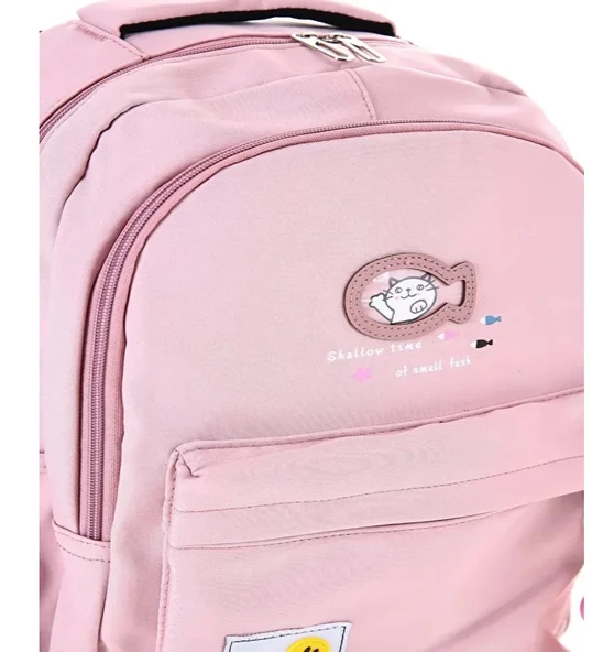 Öğrenci Sırt Okul Çantası Basit Kore Tarzı Kadın Seyahat Çantası YUMUŞAK SU GEÇİRMEZ KUMAŞ PEMBE - Resim 4