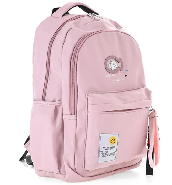 Öğrenci Sırt Okul Çantası Basit Kore Tarzı Kadın Seyahat Çantası YUMUŞAK SU GEÇİRMEZ KUMAŞ PEMBE - Resim 2