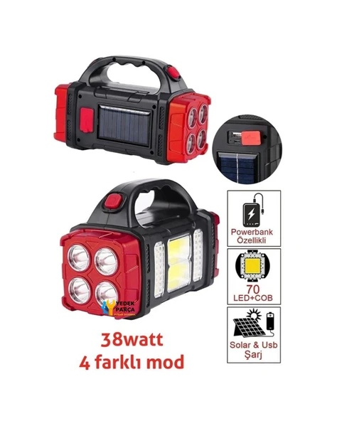 Güneş Enerjili Usb Girişli Powerbank Özellikli 3 Taraflı El Feneri Acil Durum RC-1678 - Resim 2