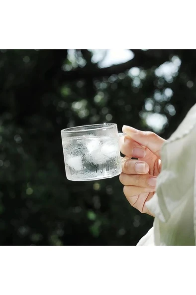 Cam Bardak Kupa Seti 125ml Isıya Ateşe Dayanıklı Çay Kahve Espresso Bardağı Kulplu Fincan 6 Adet - 4