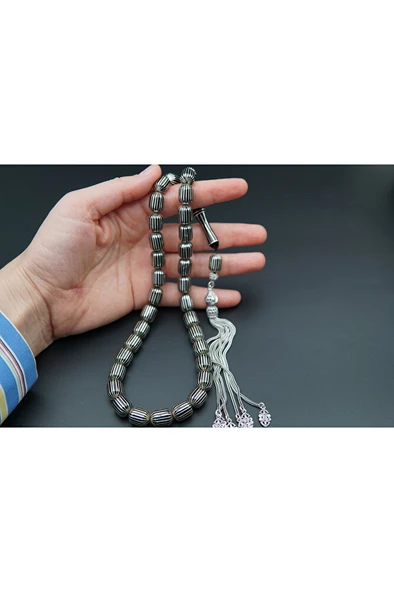 20'li kapsül kesim gümüş yarma işleme oltu taşı tesbih st000147 - 5