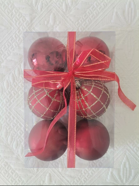 Yılbaşı Ağacı Süsü Desenli 6 cm Kırmızı Toplar 6'lı - Resim 3