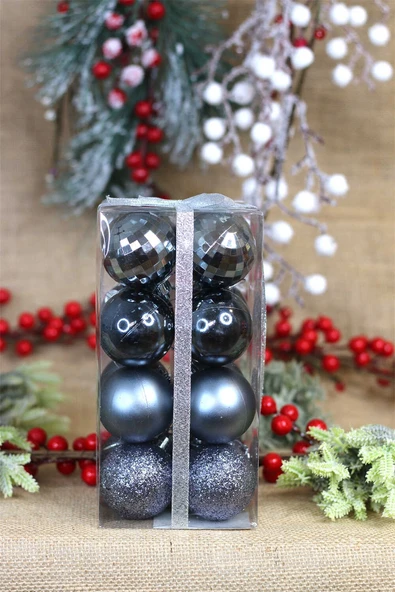 Yılbaşı Ağacı Süsü Gri Toplar 5 cm 4 Model her model 4 er adet toplam kutu içi 16 lı ürün görseli