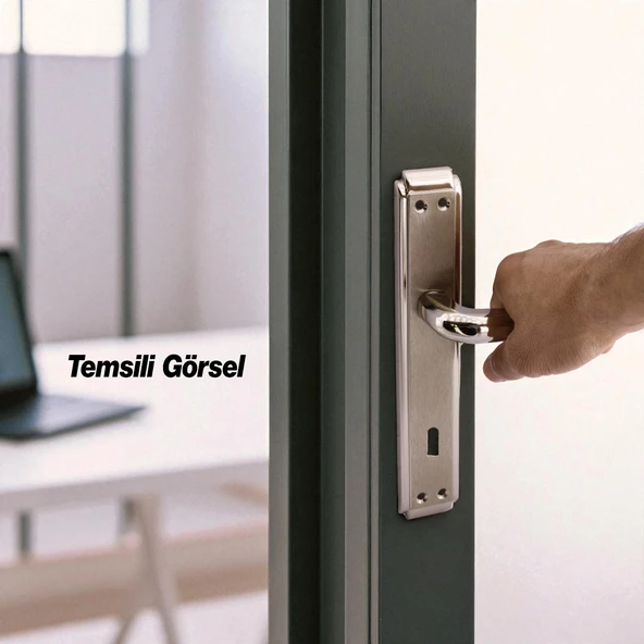 İç Oda Kapı Kolu Aynalı Sağa Sola Uygun Saten Renk Dış Ahşap Pvc Metal Çelik Kapısı Tutamağı 1 Takım - Resim 4