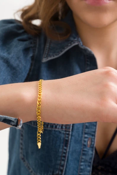 ANDA 925 Ayar Gümüş Unisex 18 K Altın Kaplama Gurmet Bileklik ürün görseli