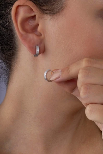 Gümüş Pazarım Zirkon Taşlı 3 Sıra Tamtur Gümüş Kadın Küpe ürün görseli 1