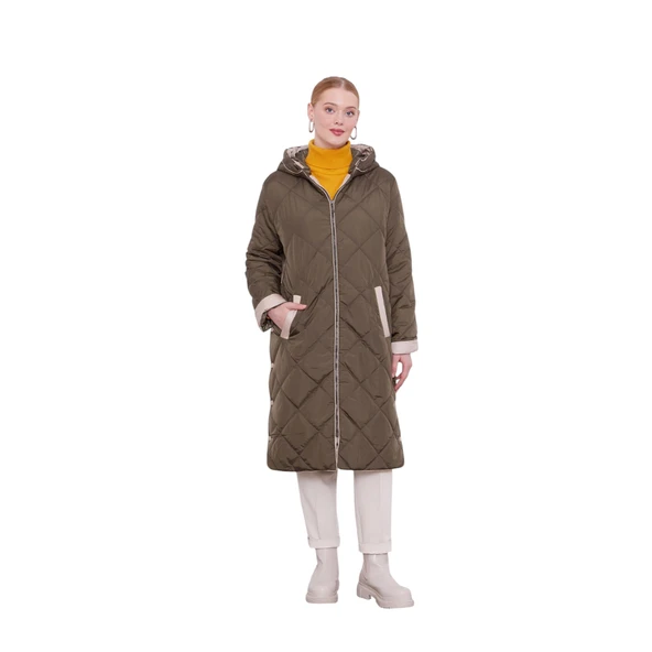 Kadın Kapitone Kapüşonlu Mont - Resim 10