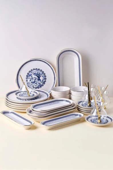 Perotti French 37 Parça Altın Yaldızlı Kahvaltılık Seti Çay Seti 6 Kişilik Stackable Kahvaltı Çay Takımı