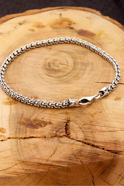 ANDA 925 Ayar Gümüş Oksitli Arnavut Zinciri Bileklik 3.8 mm - 2