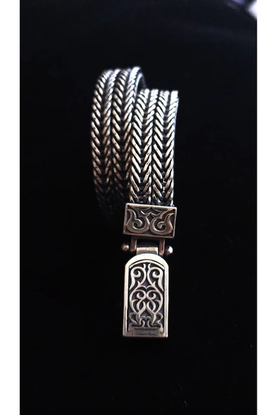 ANDA 925 Ayar Gümüş Otantik El Yapımı Uzak Şehir Bileklik 21 Cm - 2