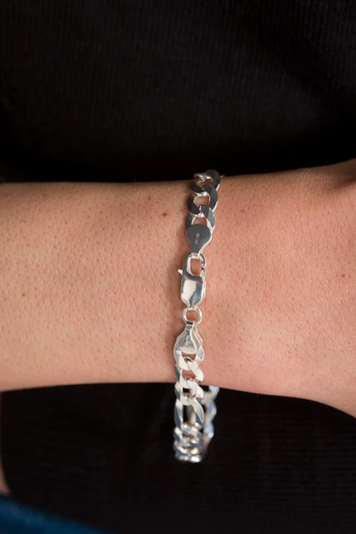 ANDA 925 Ayar Gümüş Orijinal Italyan Figaro Bileklik 8.9 Mm - Resim 2