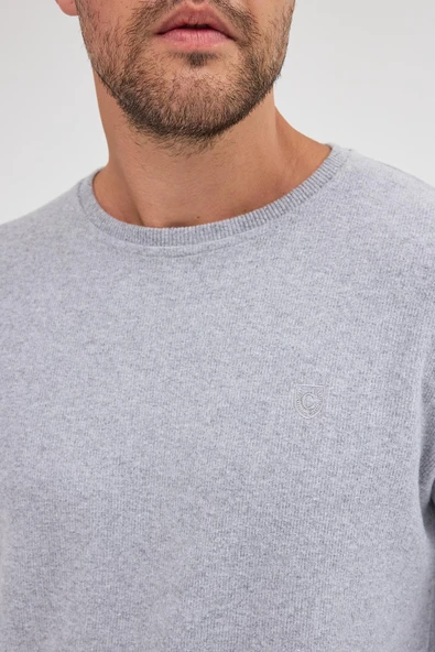Erkek Gri Standart Fit Normal Kesim Pamuklu Basic Bisiklet Yaka Sweatshirt MTLCE113-Gri - 6