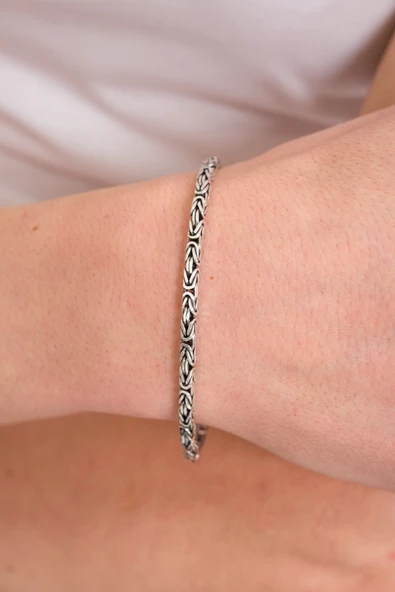 ANDA 925 Ayar Gümüş Oksitli Kare Kral Bileklik 3.4 Mm - Resim 3