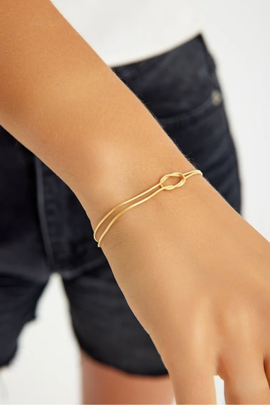 ANDA 925 Ayar Gümüş Bileklik Düğüm Bileklik Çift Bilekliği Aşk Düğümü Bileklik Altın Kaplamalı ürün görseli