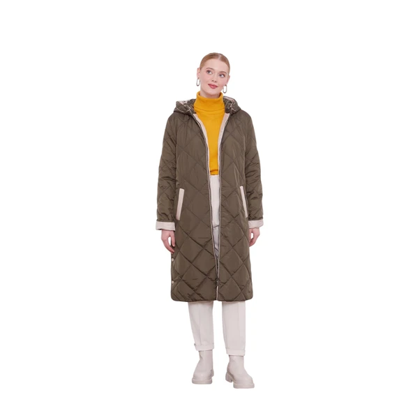 Kadın Kapitone Kapüşonlu Mont - Resim 12