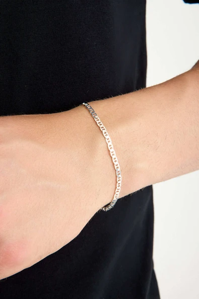 ANDA 925 Ayar Gümüş Unisex Barlı Bileklik 2mm - Resim 2