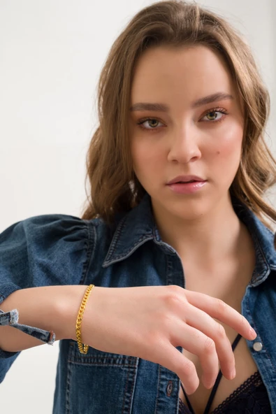 ANDA 925 Ayar Gümüş Unisex 18 K Altın Kaplama Gurmet Bileklik - Resim 2