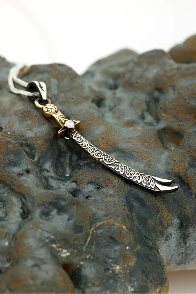 ANDA 925 Ayar Gümüş Zülfikar Kolye Zülfikar Kılıç Hz. Ali Zirkon Taşlı Kolye - Resim 2