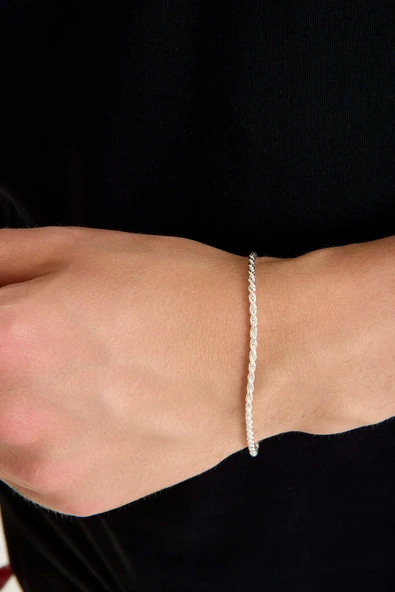 ANDA 925 Ayar Gümüş Unisex Burgu Halat Bileklik 2.5 mm - 2