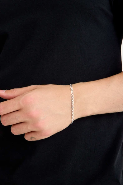 ANDA 925 Ayar Gümüş Unisex Barlı Bileklik 4 mm - Resim 4