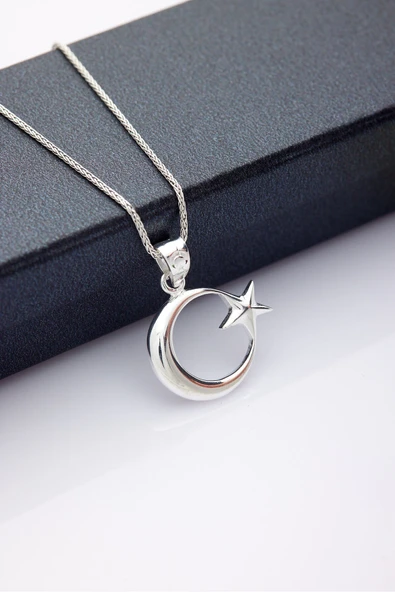 ANDA 925 Ayar Gümüş Unisex Ay Yıldız Kolye Ayyıldız Kolye Hilal Yıldız Kolye Çift Yönlü ürün görseli