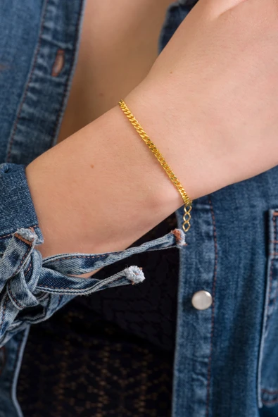 ANDA 925 Ayar Gümüş Unisex 18 K Altın Kaplama Gurmet Bileklik - Resim 2