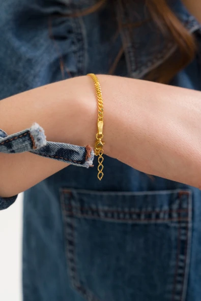 ANDA 925 Ayar Gümüş Unisex 18 K Altın Kaplama Gurmet Bileklik ürün görseli