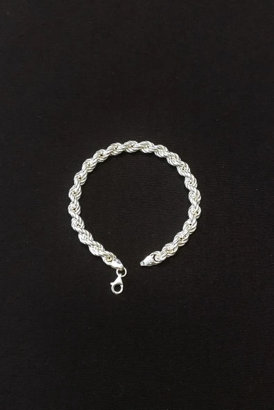 ANDA 925 Ayar Gümüş Unisex Burgu Halat Bileklik 7 mm 21 cm
