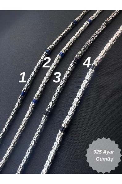 ANDA 925 Ayar Gümüş Kral Zincir Bileklik Baget Taşlı Aquamarin & Siyah 2.5 mm 21 cm YENİ MODEL - Resim 2