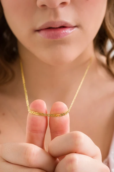 ANDA 925 Ayar Gümüş Unisex 18 K Altın Kaplama Barlı Zincir Kolye - 1
