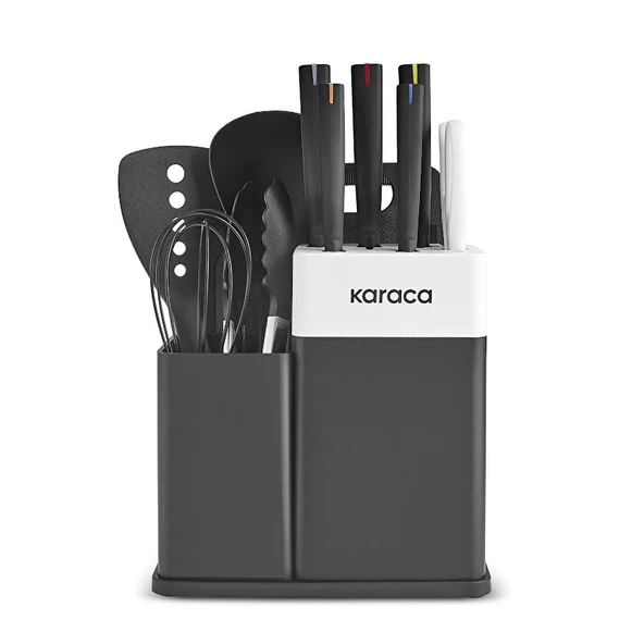 Karaca Yame Kesme Tahtası ve Servis Setli 12 Parça Bıçak Seti Siyah - Resim 2